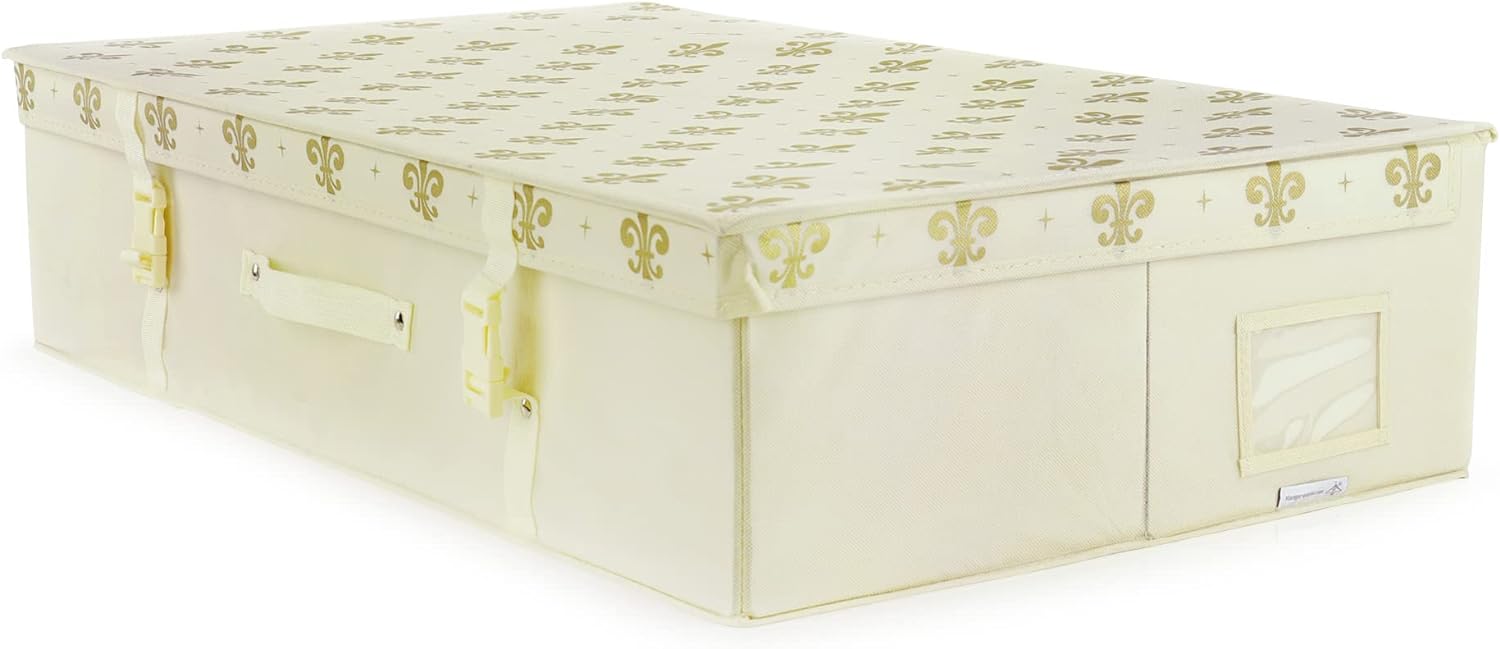 HANGERWORLD Wedding Dress Storage Box with Acid Free Tissue - Large, Ivory Gold Fleur de Lis Pattern