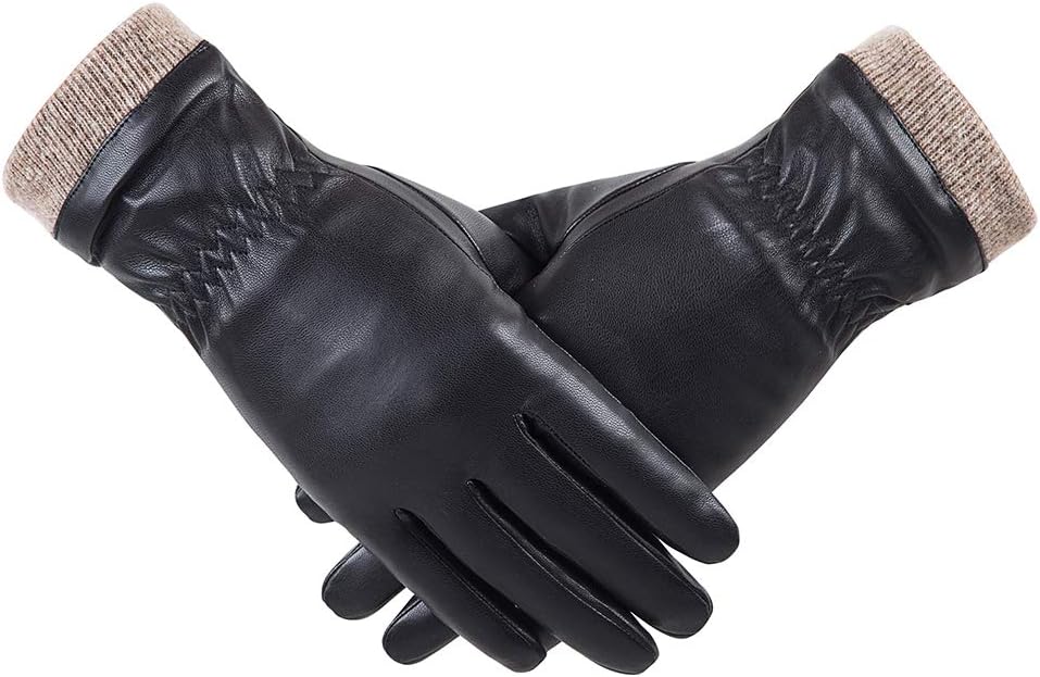 REDESS Winter Leather Gloves for Women, Wool Fleece Lined Warm Gloves, Touchscreen Texting Thick Thermal Snow Driving Gloves