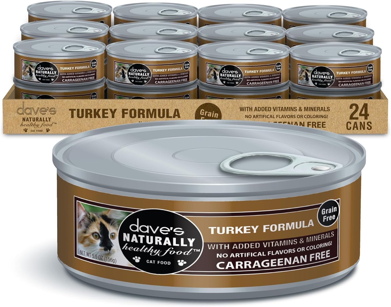 Dave's Pet Food Grain Free Wet Cat Food (Turkey), Made in USA Naturally Healthy Canned Cat Food, Added Vitamins & Minerals, Wheat, Gluten, & Carrageenan-Free, 5.5 oz Cans (Case of 24)