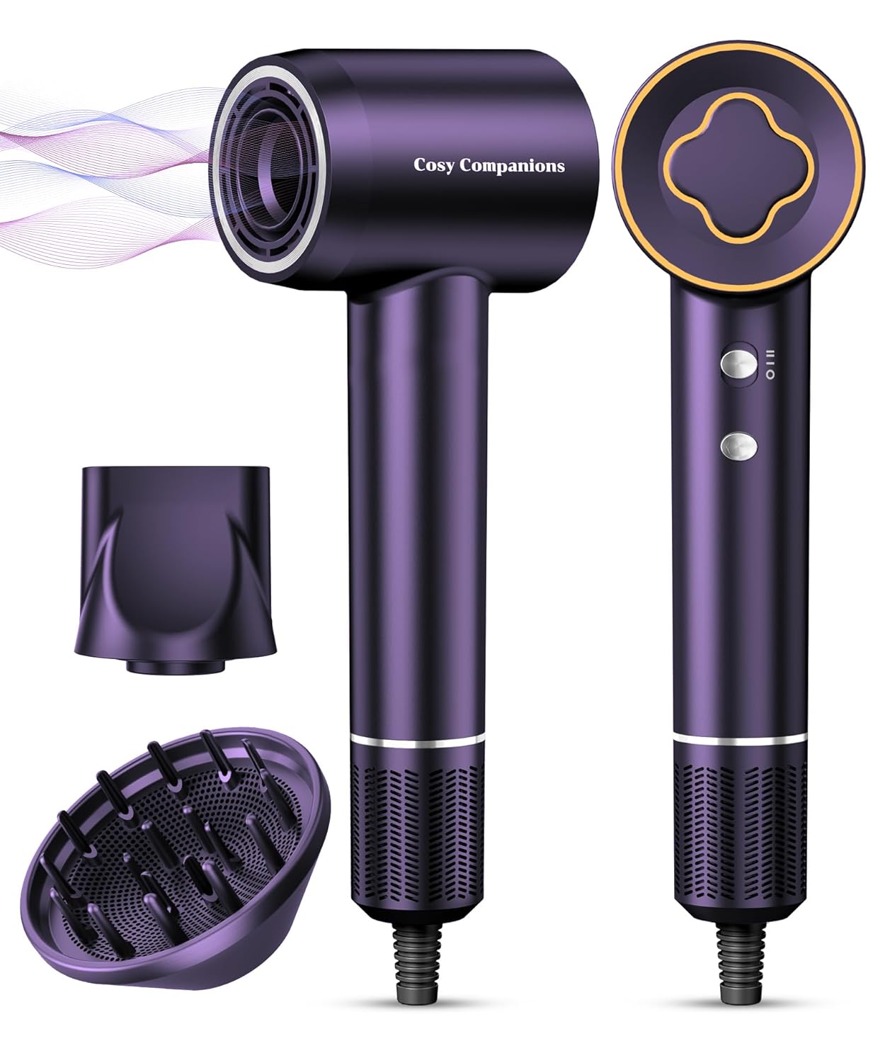 Hair Dryer - 150000 RPM High-Speed Brushless Motor Negative Ionic Blow Dryer for Fast Drying, Low Noise Thermo-Control Hair-Dryer-with-Diffuser and Nozzle, Purple