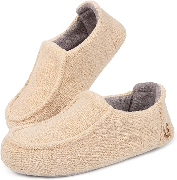 LongBay Women' Memory Foam Slippers Breathable Terry Cloth House Shoes for Ladies Washable Closed Hoodback Slippers Rubber Soles Indoor