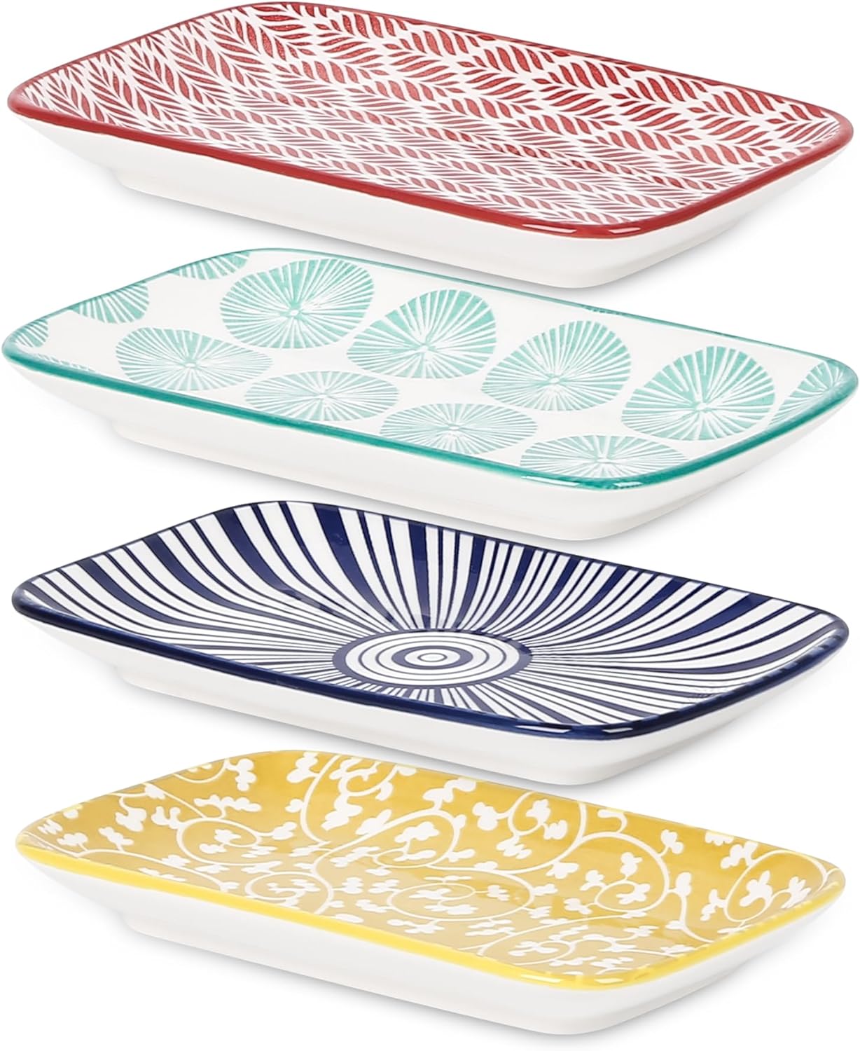 Selamica Ceramic Rectangular Salad Plates Set of 4, Dessert Plates 8 Inch Small Dinner Plates for Party Entertaining, Small Serving Plates for Appetizers, Sushi, Fruit, Gift, Assorted Colors