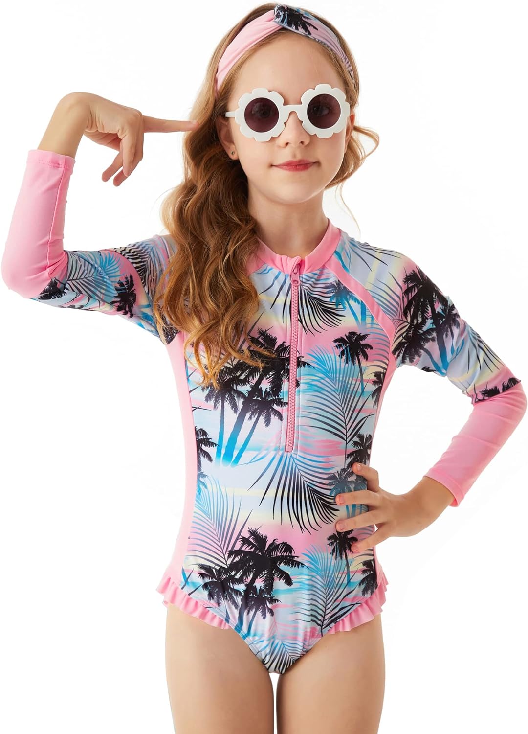 GRACE KARIN Girls Swimsuit One Piece Rashguard Swimwear Long Sleeve Bathing Suit