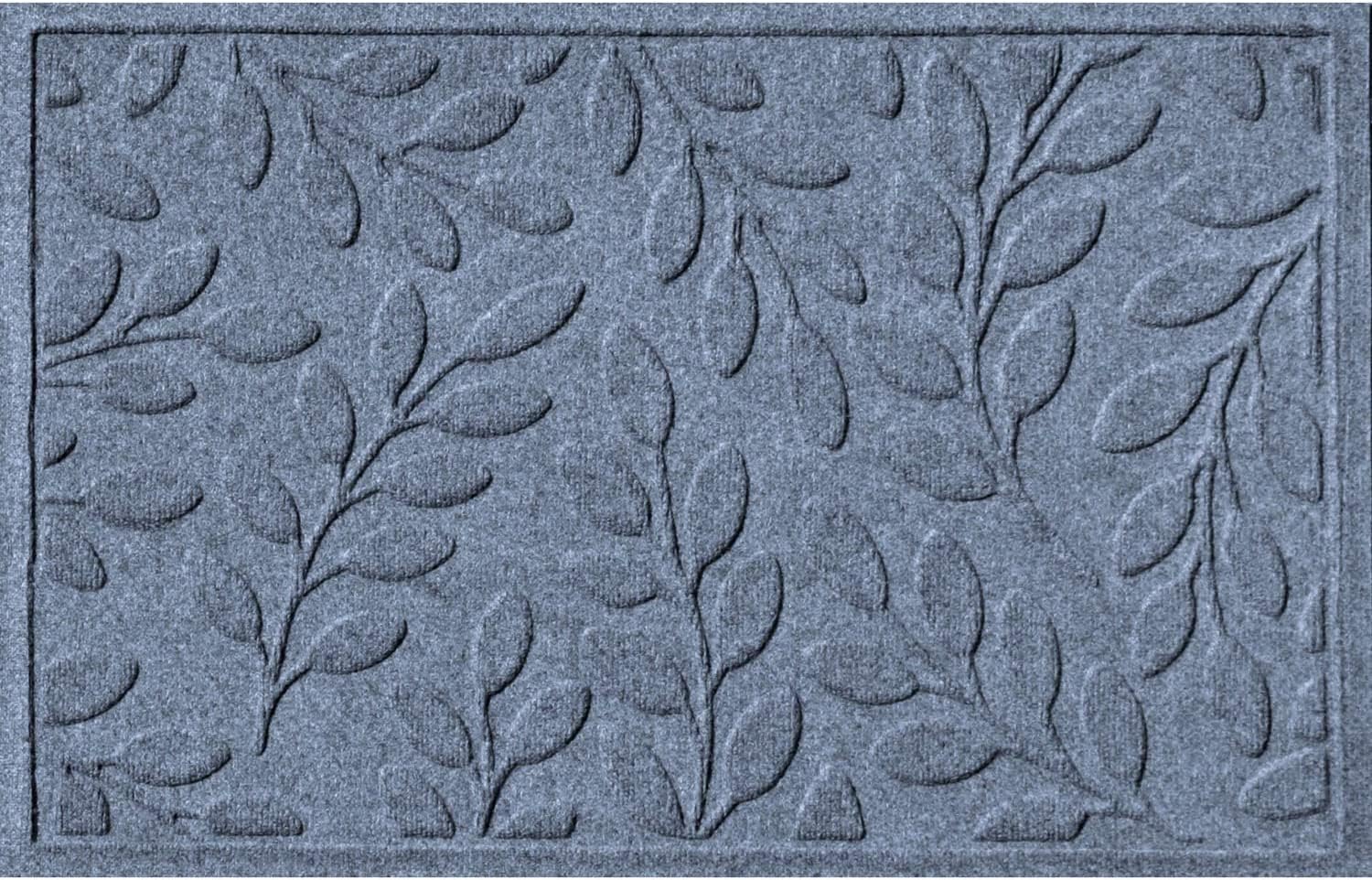 Bungalow Flooring Waterhog Door Mat, 2' x 3', Made in USA, Durable and Decorative Floor Covering, Skid Resistant, Indoor/Outdoor, Water-Trapping, Brittney Leaf Design, Bluestone