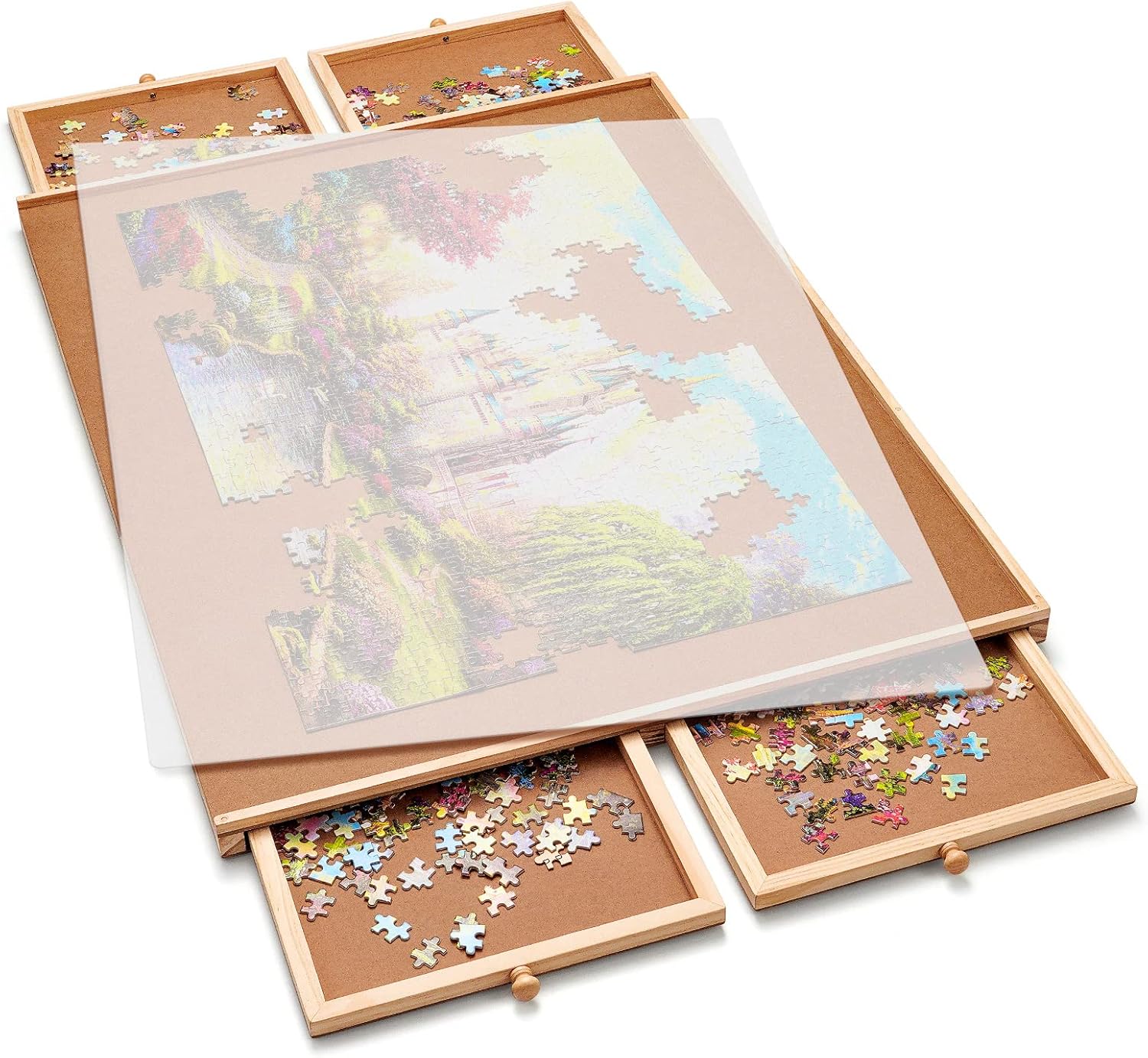 Gamenote Wooden Jigsaw Puzzle Table with Drawers & Cover Mat, 23 X 31 Portable Puzzle Board for 1000 Pieces Puzzle for Adults and Kids