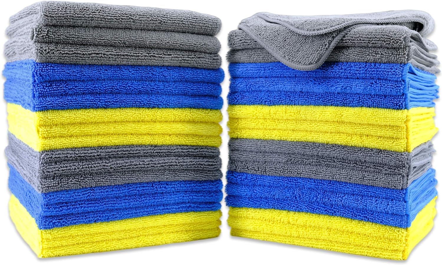 POLYTE Premium Microfiber Cleaning Towel,16x16 in 36 Pack (Blue,Gray,Yellow)