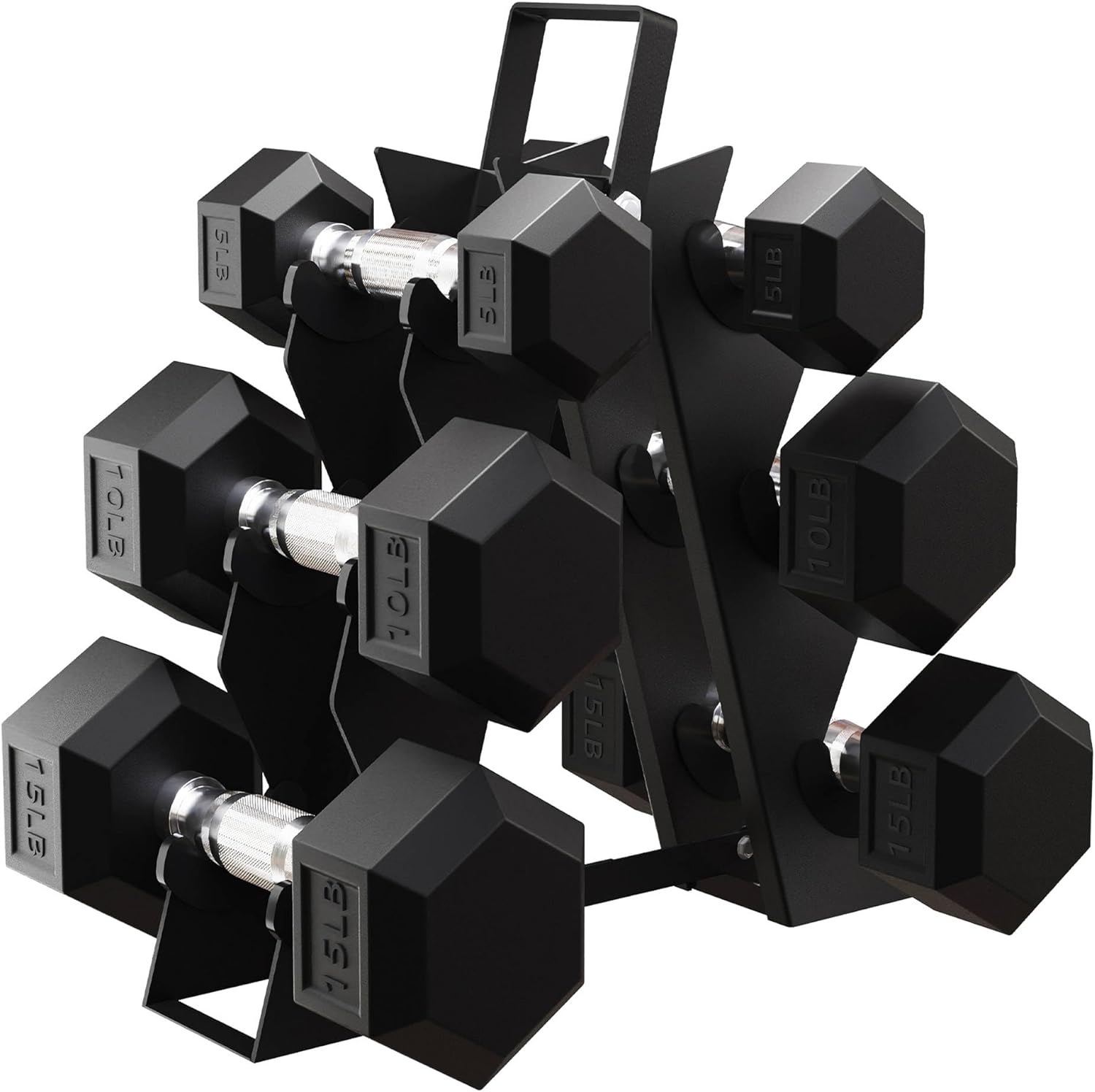 BalanceFrom Rubber Coated Hex Dumbbell Free Hand Weight Set w/Storage Rack, Multiple Options