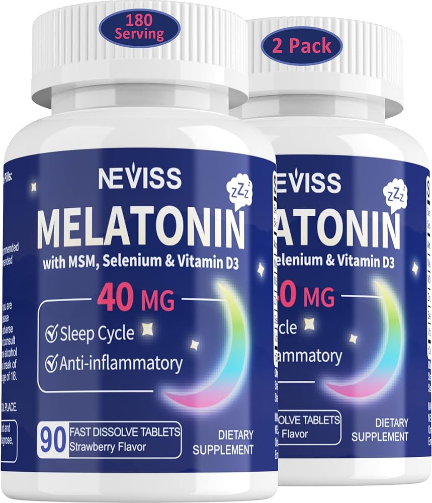 Sugar Free Melatonin 40 mg for Adults,180 Serving Fast Dissolve Sublingual Tablets, Extra Strength Melatonin with Vitamin D3,MSM & Selenium for Relaxation,Restful Deep Zzzs,Health Rest Cycle,Non Habit