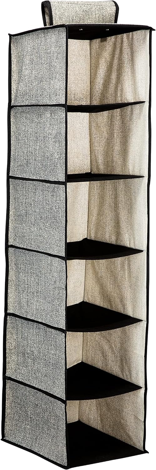 Simplify 6 Shelf Hanging Closet Organizer, Space Saver, Sweater & Clothing Shelves, Breathable Material Keeps Away Dust & Odors, Black