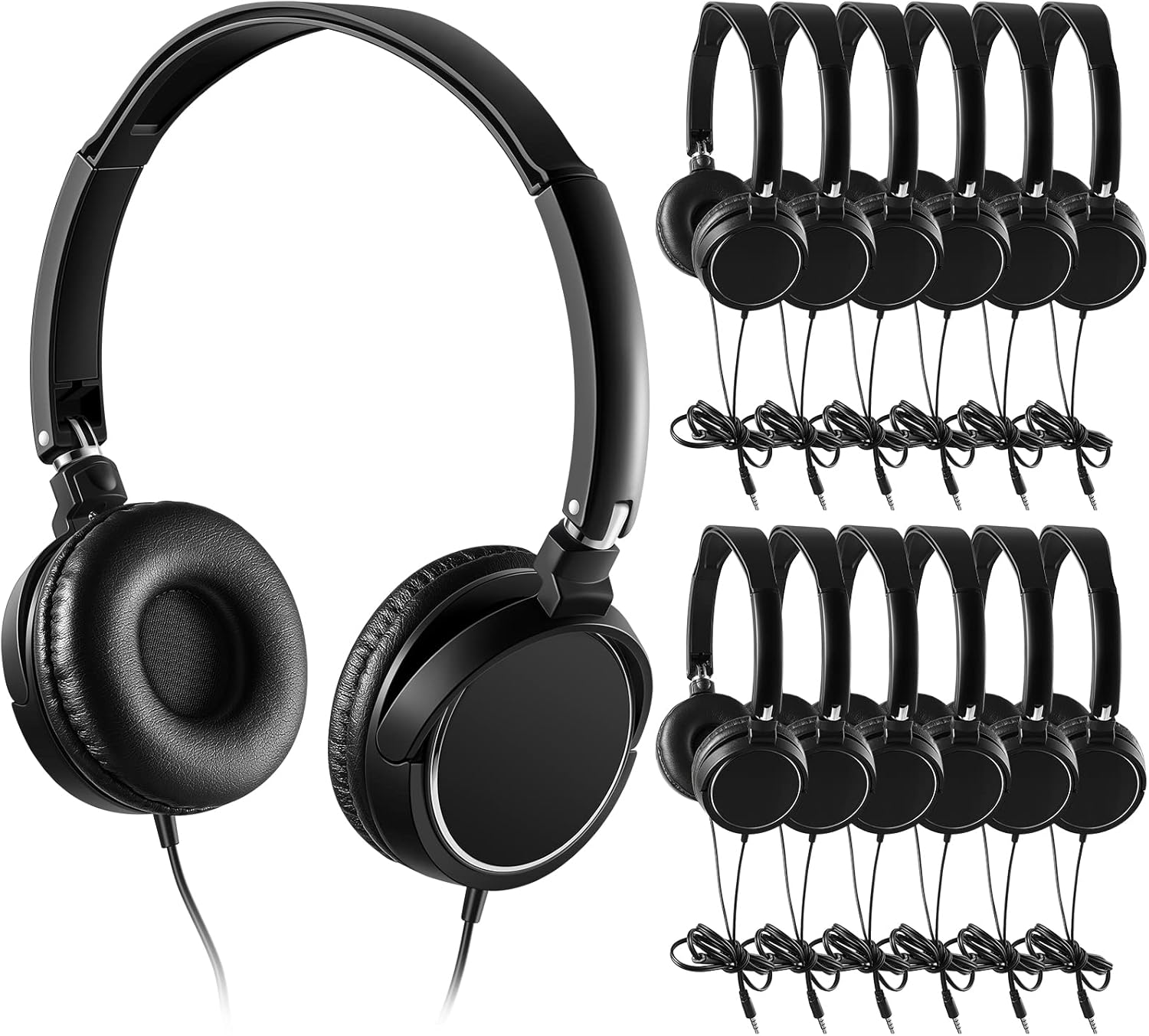 24 Pack Classroom Headphones Bulk Student Headphones with Microphone Kids Earphones for School, Adjustable over Ear Headphones Class Set Earbuds Wire Headphones for School Students Kids (Black)