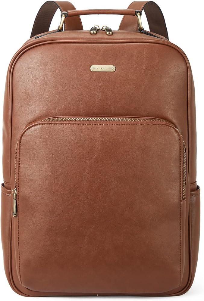 Telena Leather Laptop Backpack for Women College Casual Laptop Bag 15.6 inch Work Computer Backpack Brown