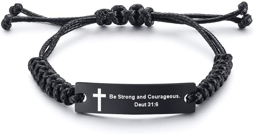 MEALGUET Religious Bible Verse Bracelet Scripture Quotes Inspirational Bracelet Faith Christian Adjustable Cord Stainless Steel Encourage ID Bracelets for Men Women, Customized Gift