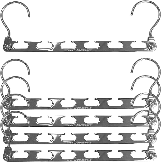 Swivel, Cascading Space-Saving Hangers for Closet Organization, 6 Slots, Holds Up to 12 Garments Each, Metal, Pack of 5