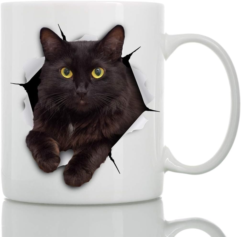 Black Cat Coffee Mug - Ceramic Funny Coffee Mug - Perfect Cat Lover Gift - Cute Cat Coffee Mugs Present - Great Birthday or Christmas Surprise for Friend or Coworker, Men and Women (11oz)