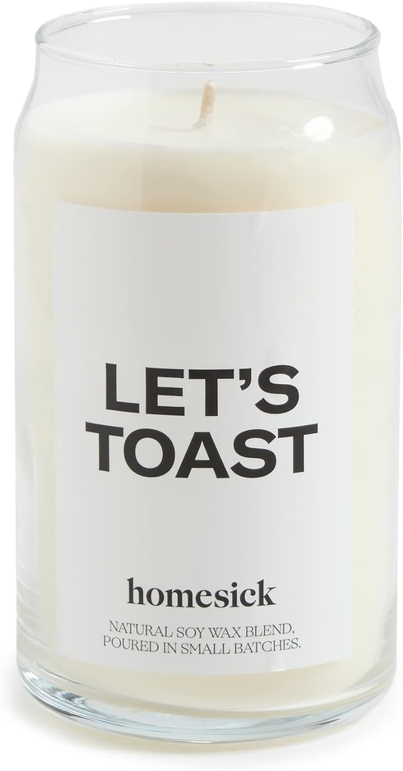 Homesick Let's Toast Scented Candle - 13.75 oz Mandarin and Grapefruit Scented Natural Soy Wax Blend Candle - Premium Congrats Candle Gift for Women, Men, Friends, Family, Colleagues, Couples