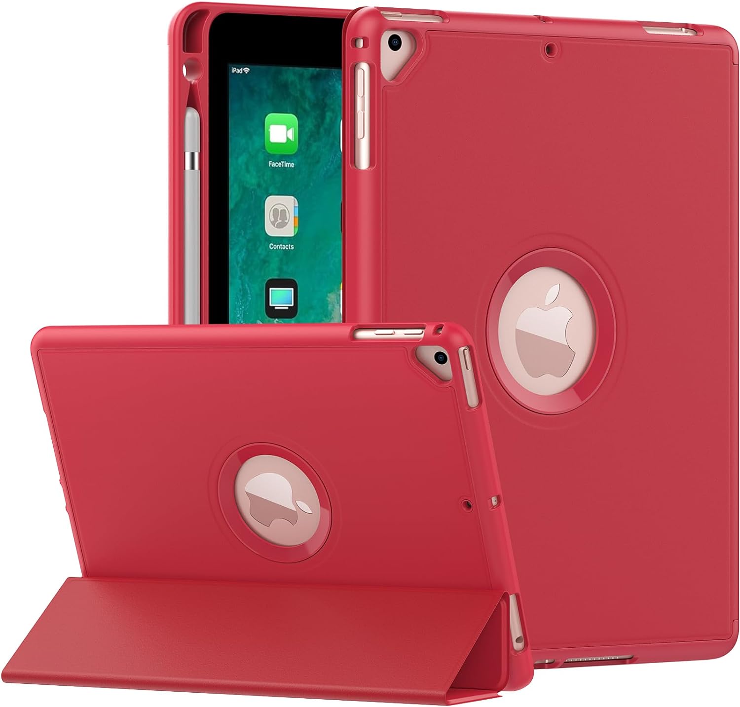 MoKo Case for iPad 6th / 5th Generation (2018 / 2017Model, 9.7 Inch) with Apple Pen Holder, Slim Hollow Logo Smart Cover for iPad 9.7 inch, Also Fit iPad Pro 9.7/Air 2/Air, Auto Wake/Sleep, Red