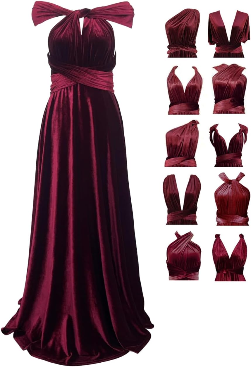 Velvet Infinity Dress with Bandeau,Convertible Bridesmaid Dresses,Plus Size Velvet Wrap Maxi Long Dress Multiway Formal Dress