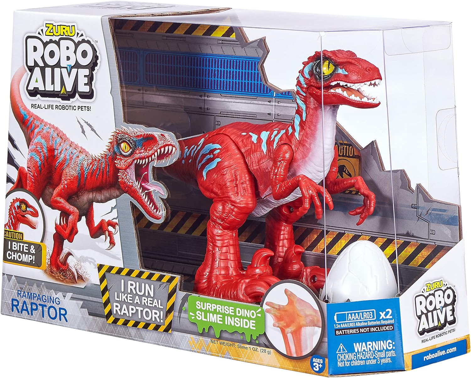 Robo Alive Rampaging Raptor (Red) by ZURU Dinosaur Toy with Realistic Dinosaur Movement That Bites and Chomps with Slime in Dino Egg, Robotic Pets for Boys and Kids (Red)