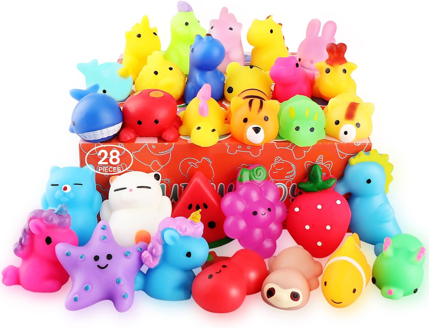 Squishies, 28 Pack Mochi Squishy Toys - Kawaii Cat Squishys Slow Rising Animals - Party Favors, Goodie Bag, Birthday Gifts, Mini Squishies Stress Reliever Toy Pack