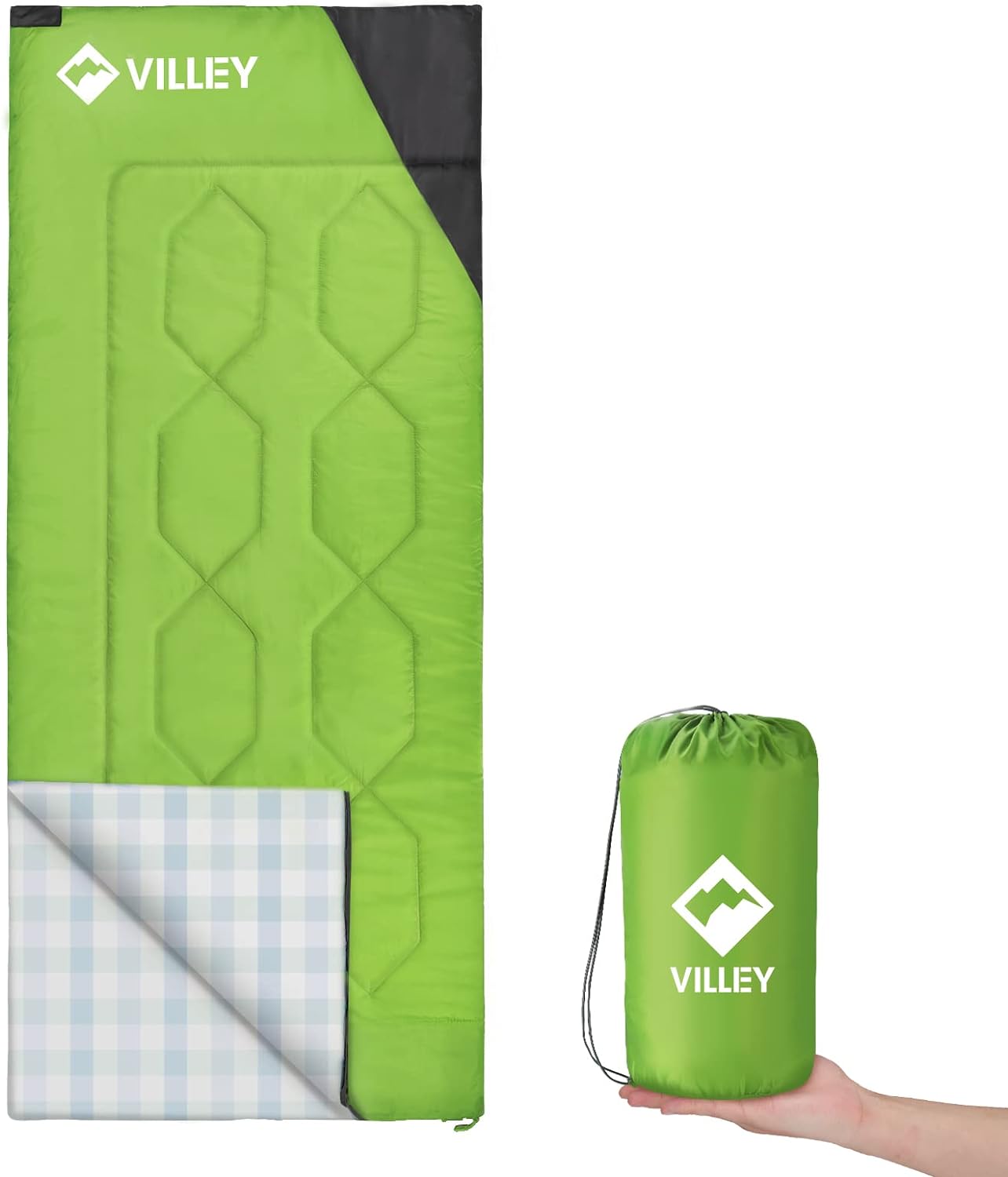 VILLEY Camping Sleeping Bag, Lightweight Backpacking Sleeping Bag with Carrying Bag for Adults & Kids, Outdoor Camping Hiking Equipment for 3 Season Warm & Cool Weather - Summer, Spring, Fall