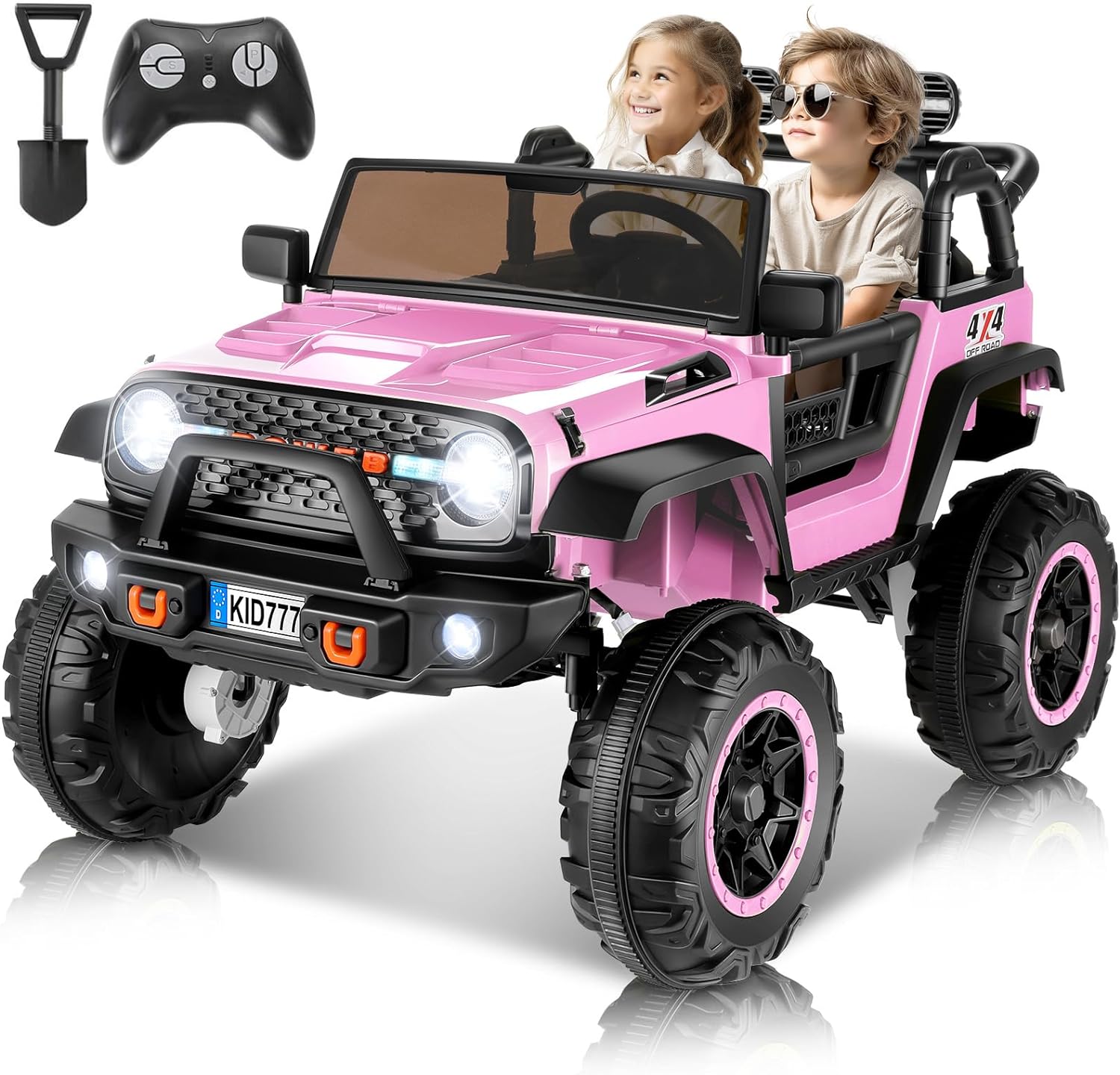 Hikole 24 Volt Ride On Car with Remote Control, 2WD/4WD Switchable 2 Seater XL Electric Car for Kids w/20 Inch Wide Seat, 4X100W Power Car Wheels 24v Jeeps Vehicles for Girls w/Music - Pink