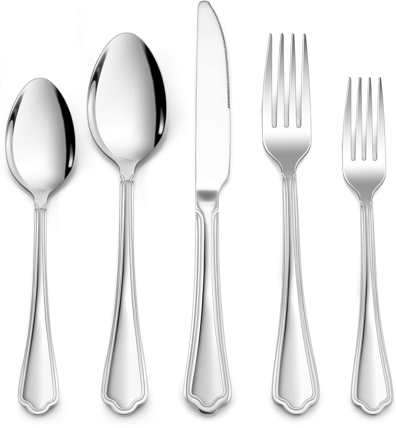 LIANYU 20-Piece Silverware Cutlery Set for 4, Stainless Steel Flatware Eating Utensils Set with Scalloped Edge, Include Knife Fork Spoon, Dishwasher Safe, Mirror Polished