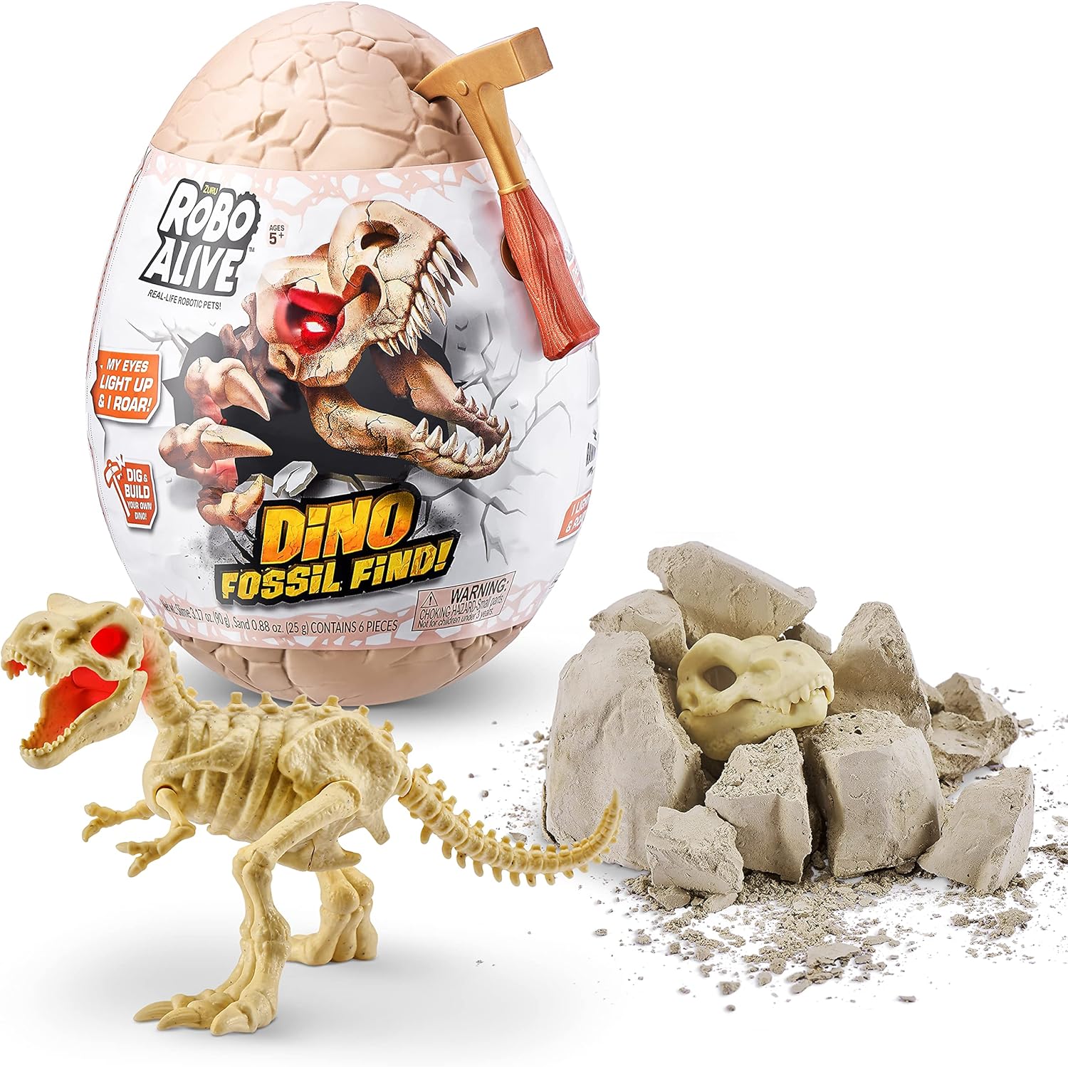 Robo Alive Dino Fossil Find - T-Rex by ZURU Excavate Dinosaur Fossils Digging Kit Collectible Toy with Slime Tyrannosaurus Rex,Multi-Color