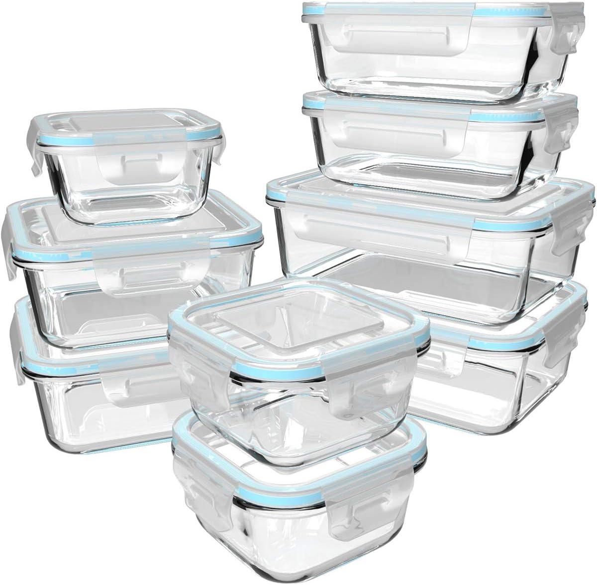 18 Piece Glass Food Storage Containers with Lids, Meal Prep Containers for Food Storage, BPA Free & Leak Proof (9 lids & 9 Containers)