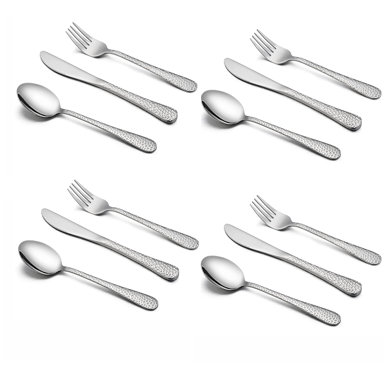 12-Piece Toddler Kids Silverware Set, HaWare Stainless Steel Hammered Flatware Cutlery, Children Tableware Includes 4 Spoons 4 Forks 4 Butter Knives, Ideal for Preschooler, Dishwasher Safe