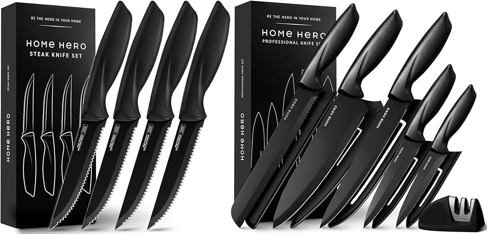 Home Hero 4pcs Steak Knives + 11pcs Kitchen Knife Set