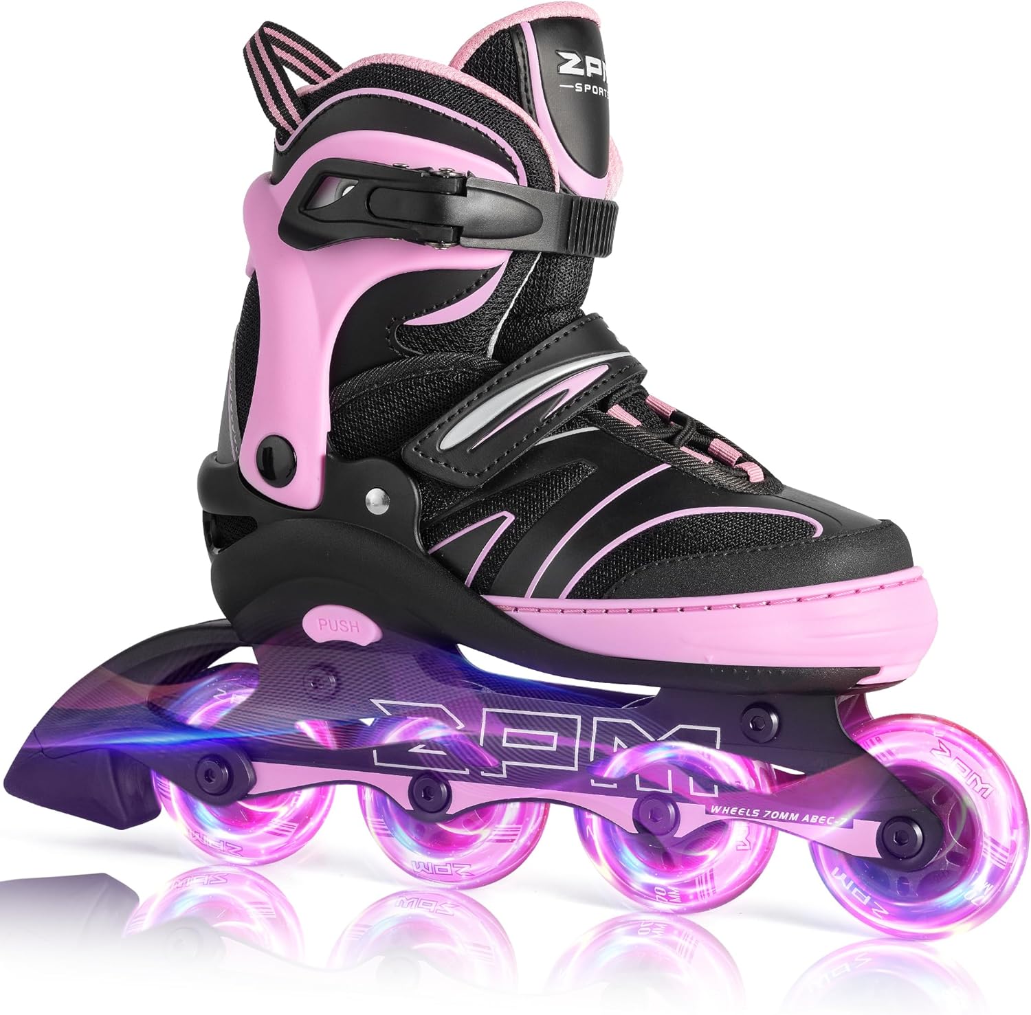 2PM SPORTS Kids Adjustable Inline Skates Ages 4-12, Youth Inlie Skates for Girls Boys 5-8 8-12 with Full Light Up Wheels, Beginner Women Adult Skates