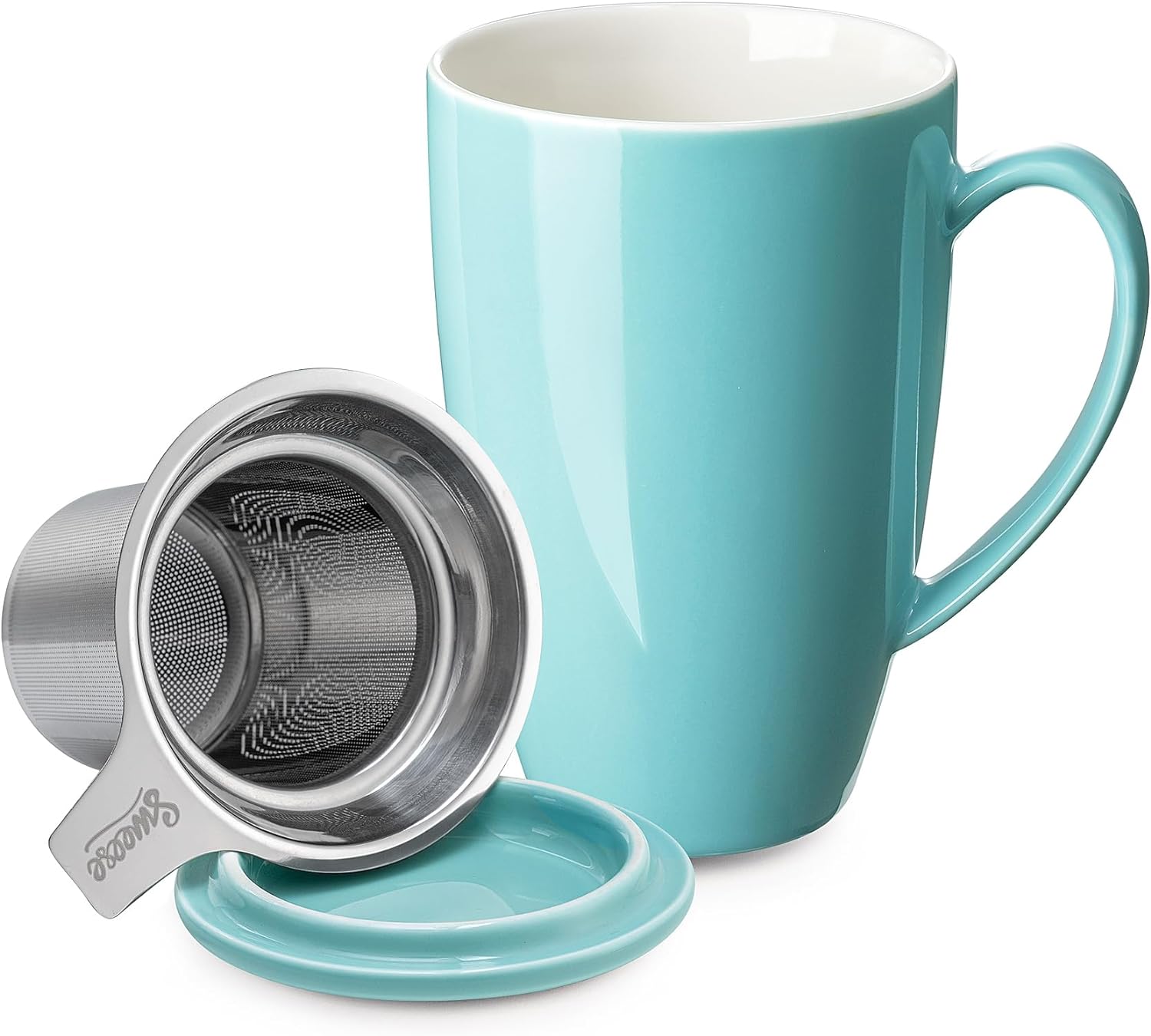 Sweese 15 OZ Porcelain Tea Mug with Infuser and Lid, Loose Leaf Tea Cup, Gifts for Tea Lover, Turquoise - 201.102