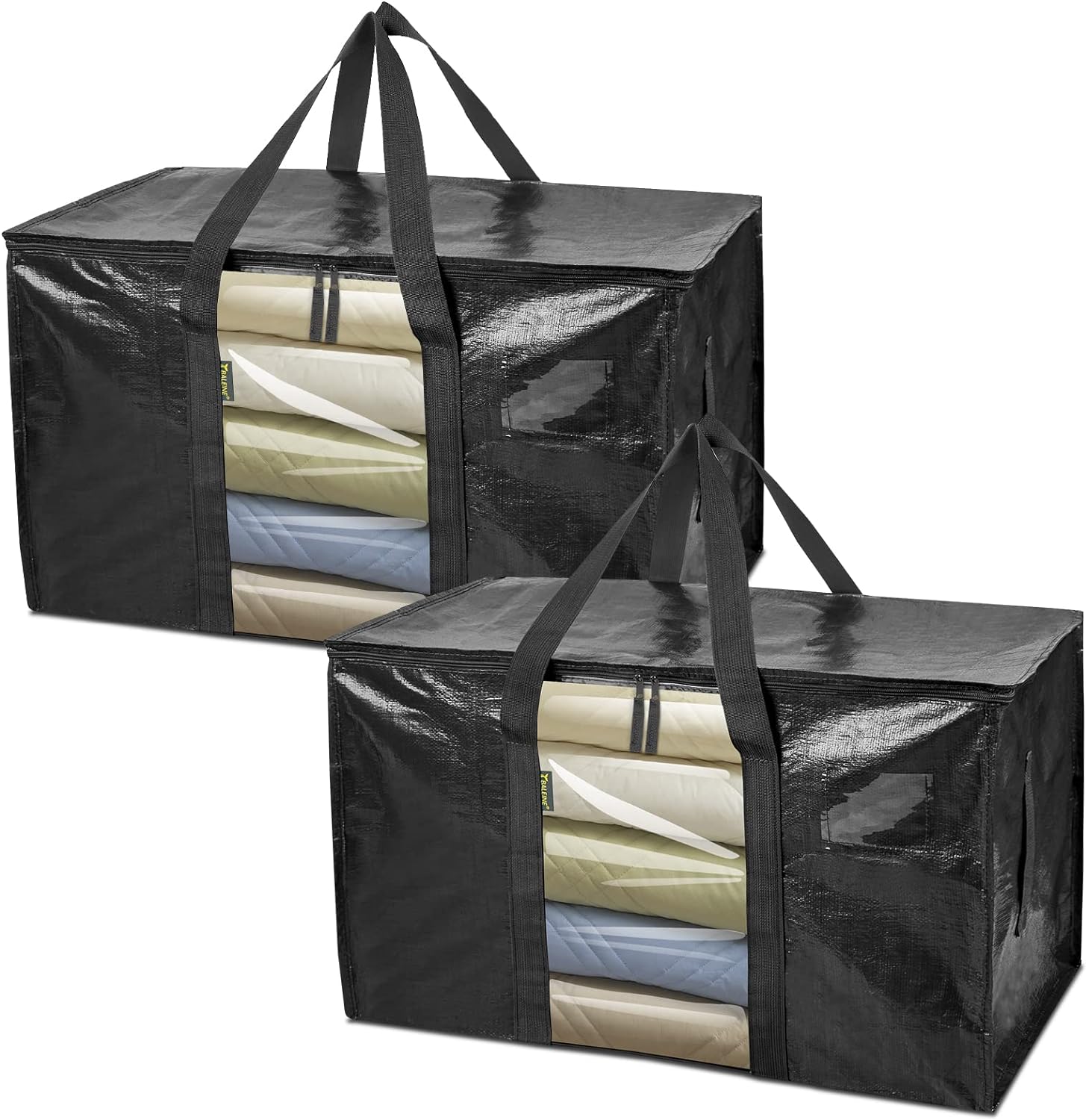 BALEINE 2-Pack Oversized Moving Bags with Reinforced Handles, Heavy-Duty Storage Tote Moving Supplies for Packaging, Camping (Black w/Window, 2-Pack)