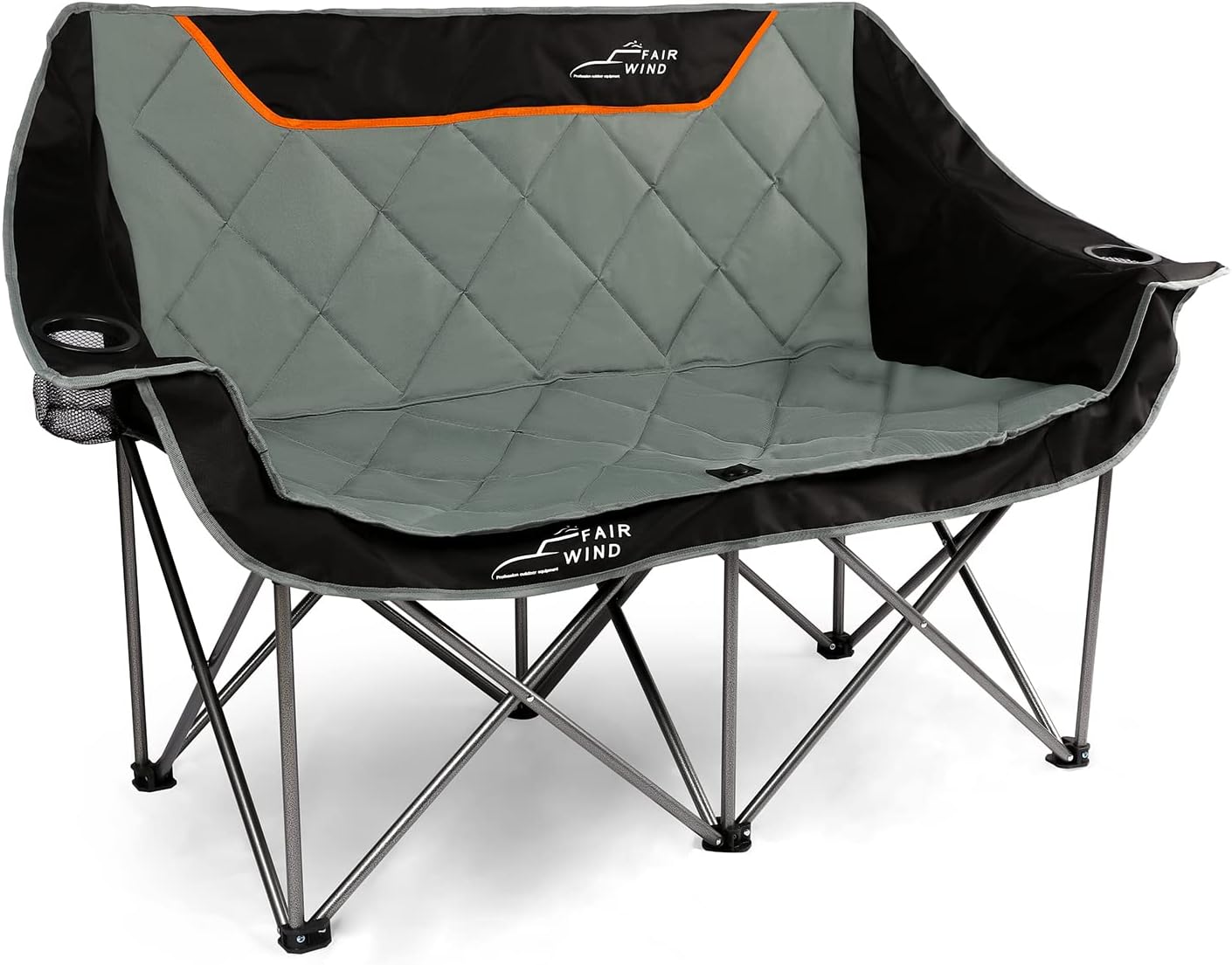 Oversized Fully Padded Camping Chair Folding Loveseat Camping Couch Double Duo Chair Heavy Duty Quad Fold Chair Arm Chair with Cup hold - Supports 650 LBS Black