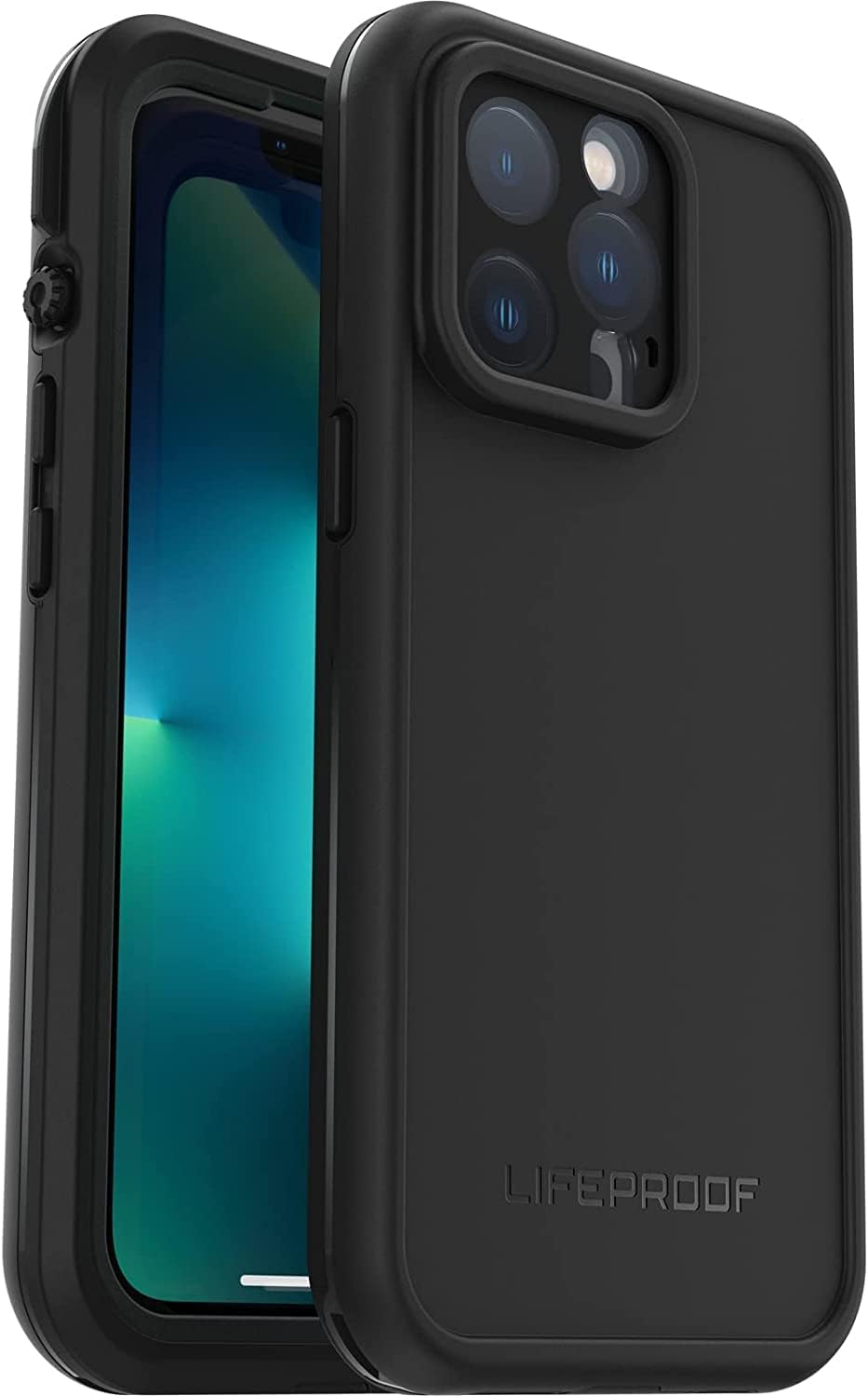 LifeProof iPhone 13 Pro (ONLY) FR Series Case - BLACK, waterproof IP68, built-in screen protector, port cover protection, snaps to MagSafe