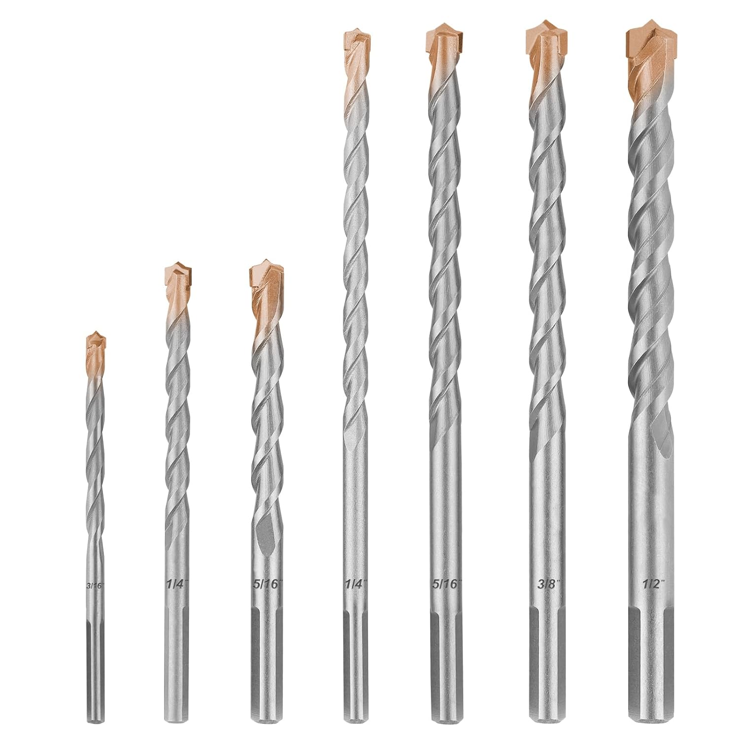 COMOWARE Concrete Drill Bit -7pcs Masonry Drill Bit Set Carbon Steel Carbide Tip Triangle Shank Best for Brick, Masonry, Concrete, Rock, Ceramic Tile, Cement, 3/16-1/2