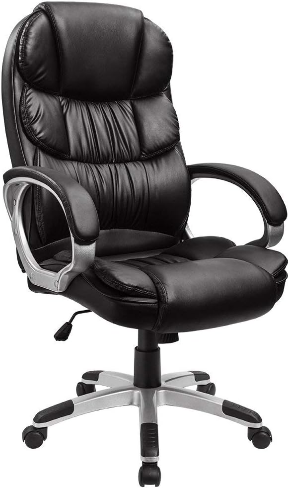 Furmax Leather High Back Office Chair Ergonomic Executive Office Chair Swivel Computer Desk Chair Lumbar Support Soft Cushioned Padded Arms (Black)