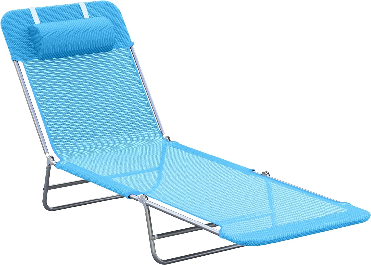 Outsunny Folding Chaise Lounge Pool Chairs, Outdoor Sun Tanning Chairs with Pillow, Reclining Back, Steel Frame & Breathable Mesh for Beach, Yard, Patio, Blue