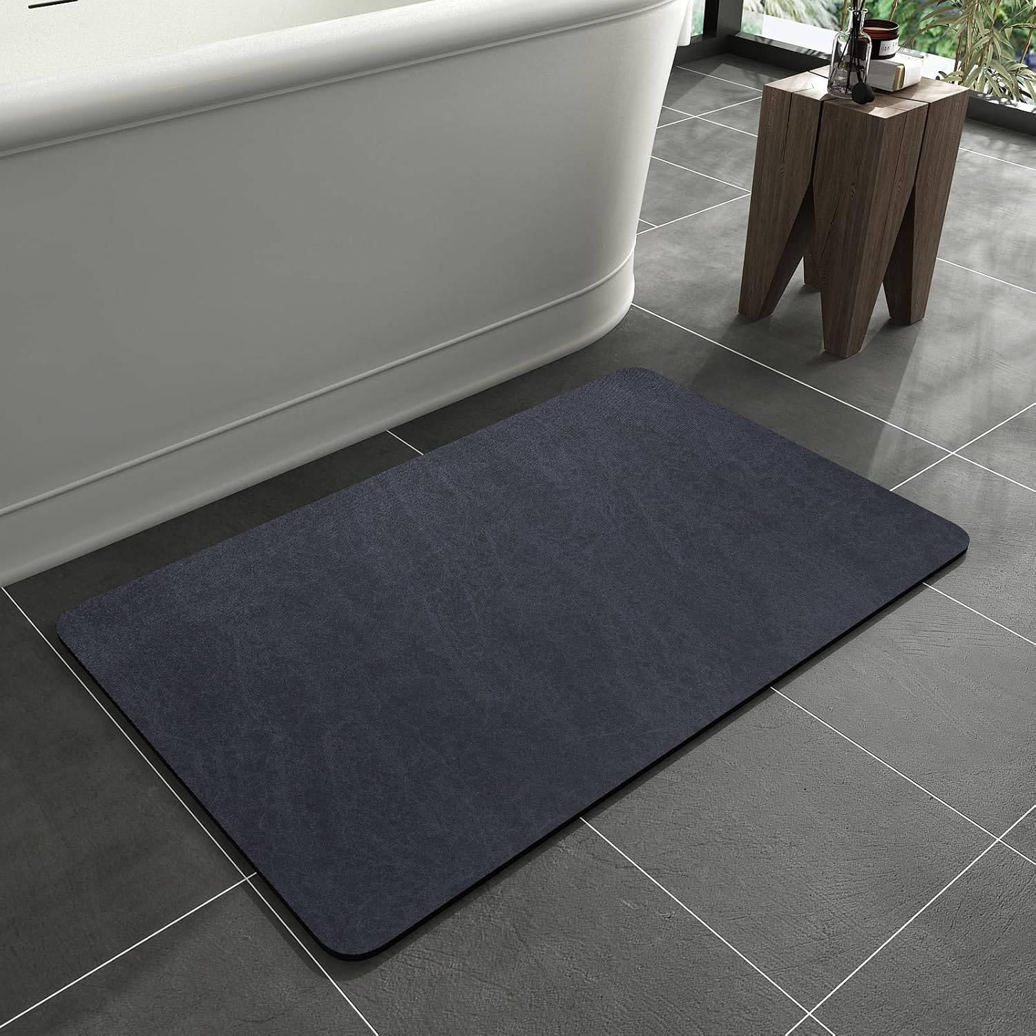 MontVoo-Bath Mat Rug-Rubber Non Slip Quick Dry Super Absorbent Thin Bathroom Rug Fit Under Door-Washable Bathroom Floor Mats-Shower Rug for in Front of Bathtub,Shower Room,Sink (16x24, Navy)