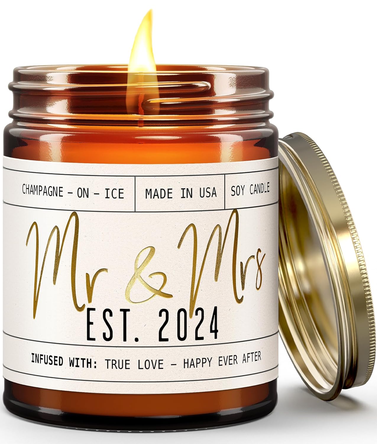 Wedding Gifts for Couples 2024, Mr and Mrs Gifts - 'Mr & Mrs Est. 2024' Candle, w/Champagne on Ice I Unique Newlywed Wedding Gifts for Couple I Wedding Shower Gifts Bride & Groom I 50Hr Burn,USA Made