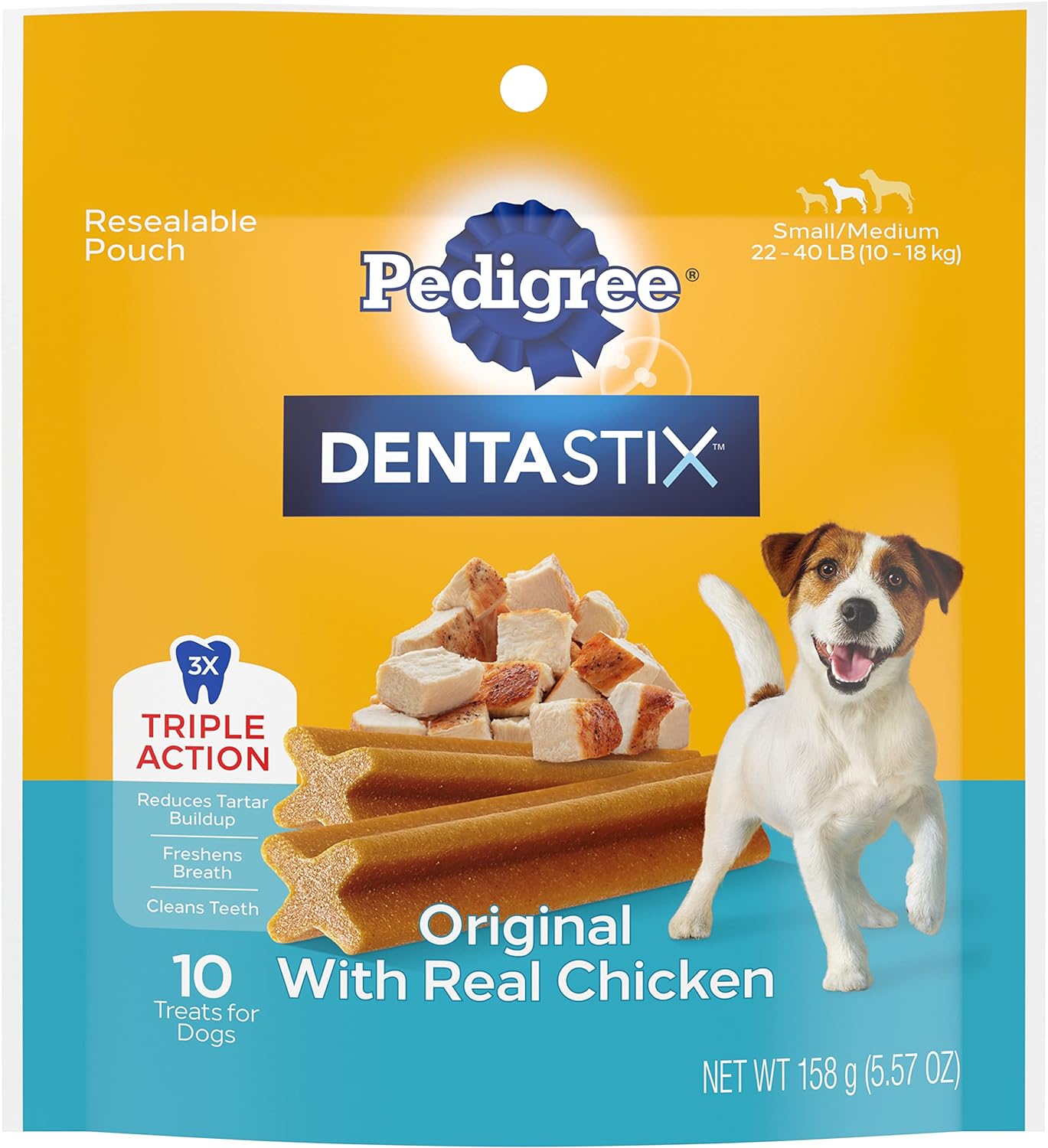 PEDIGREE DENTASTIX Small/Medium Dog Dental Treats Original Flavor Dental Bones, 5.57 Oz - 10 Count (Pack of 7)