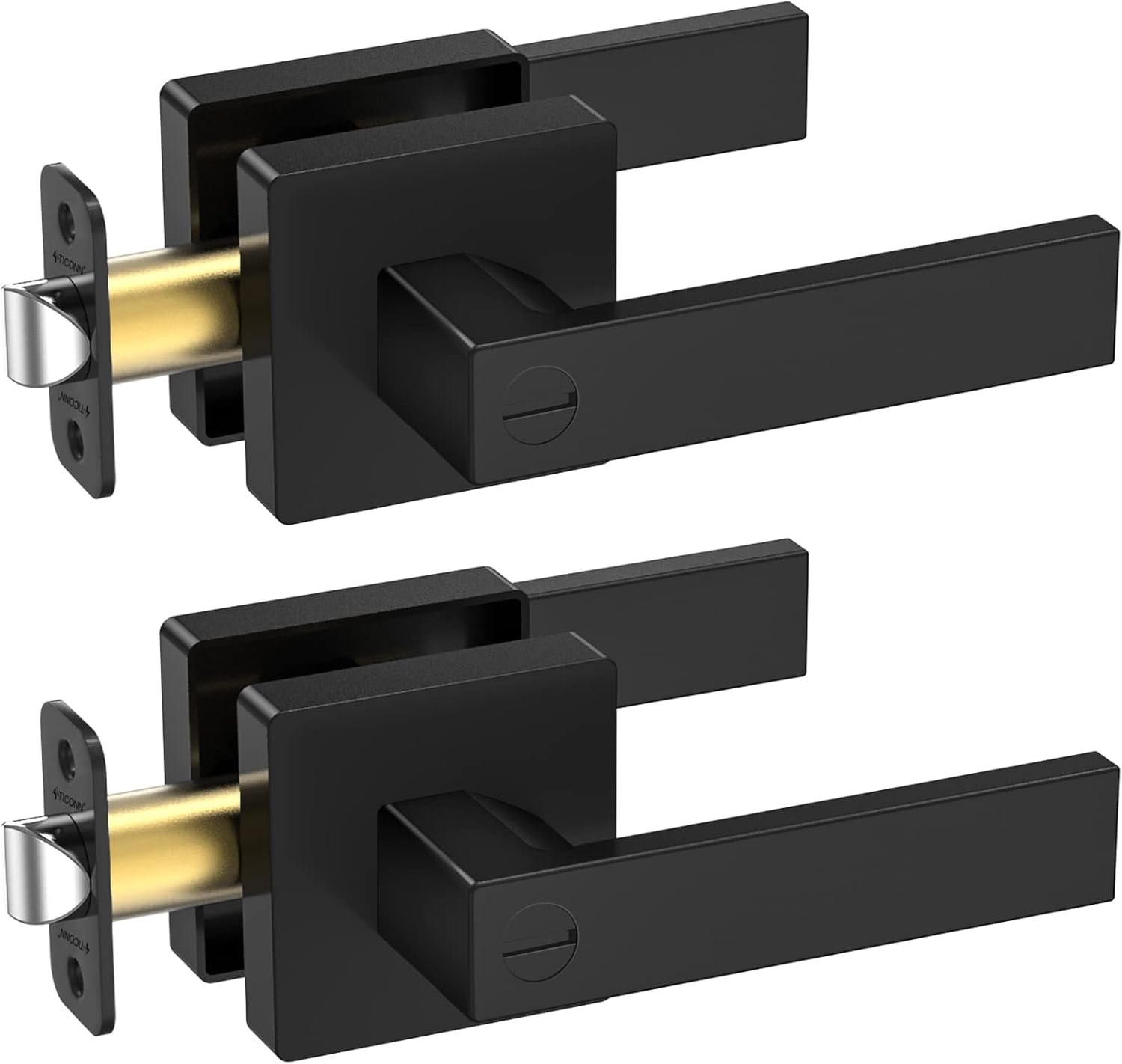 TICONN Black Door Handle Heavy Duty, Matte Black Reversible Square Door Lever for Bedroom, Bathroom and Rooms (Privacy, 2 Pack, Black)