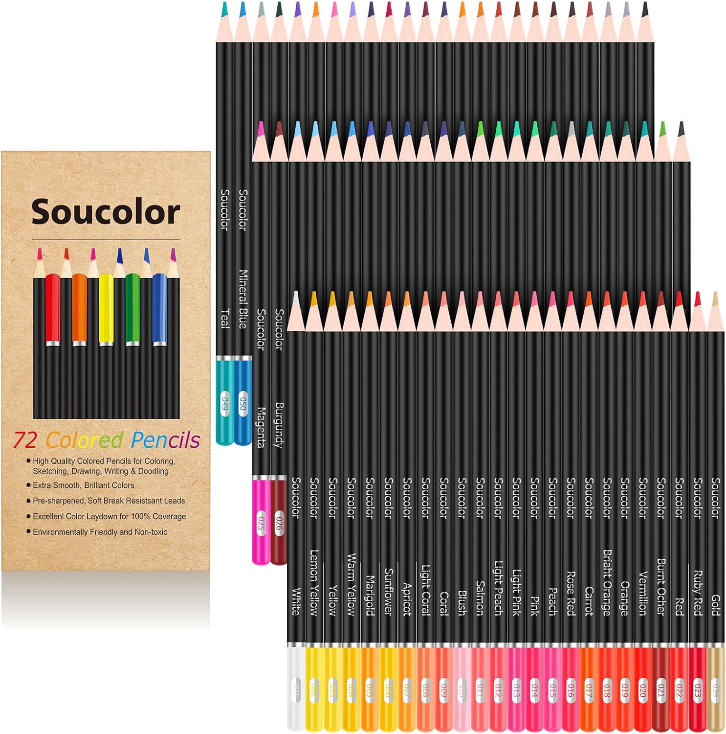 Soucolor 72-Color Colored Pencils for Adult Coloring Books, Soft Core Artist Sketching Drawing Pencils, Drawing Supplies, Art Supplies for Adults Kids, Coloring Pencils Kit, Color Pencil Set, Gifts