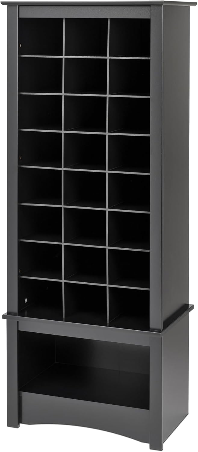 Prepac 24 pair Shoe Storage Rack with bottom shelf, Black