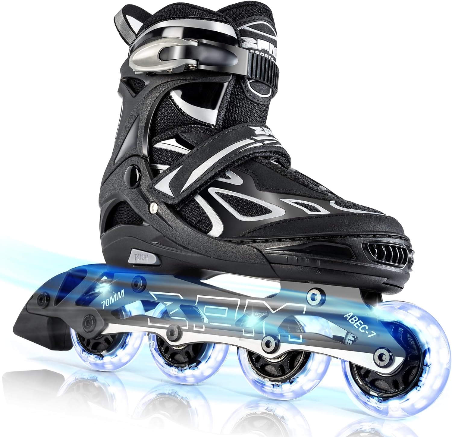 2PM SPORTS Vinal Girls Adjustable Flashing Inline Skates, All Wheels Light Up, Fun Illuminating Skates for Kids and Men