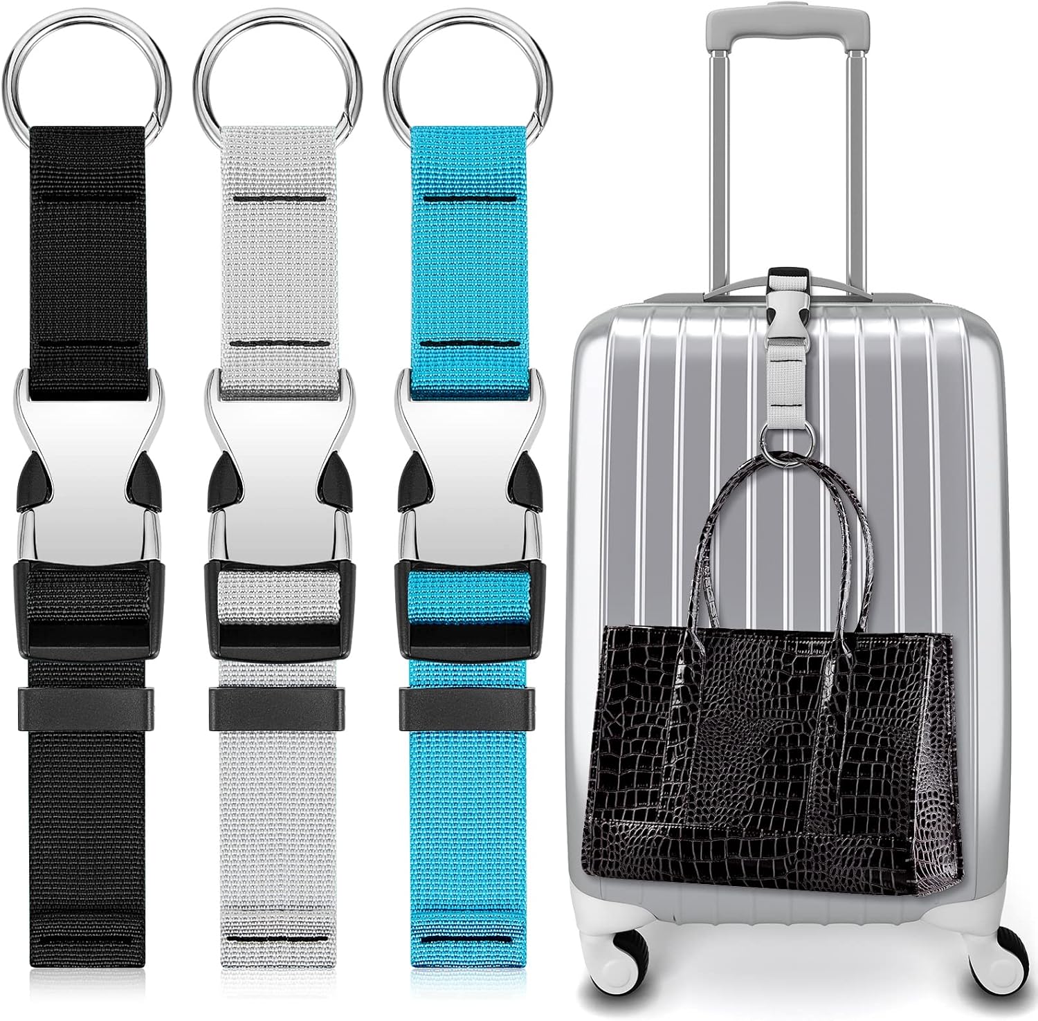 3 Pcs Add a Bag Luggage Straps Jacket Gripper Heavy Duty Luggage Straps for Travel Belt Luggage with Buckle Adjustable Luggage Accessories (Black, Blue and Grey)