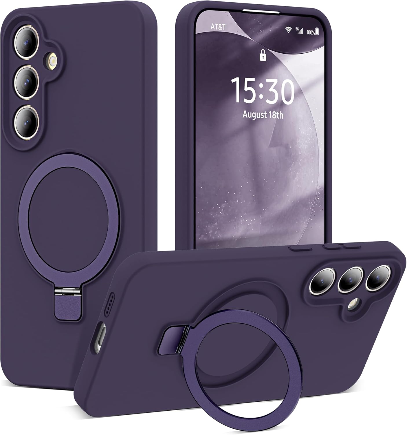 for Samsung Galaxy S24 Plus Case with Magnetic Invisible Stand [Compatible with MagSafe] Military Drop Tested [Full Camera Protection] Silicone S24 Plus Case for Women Men 6.7'',Purple