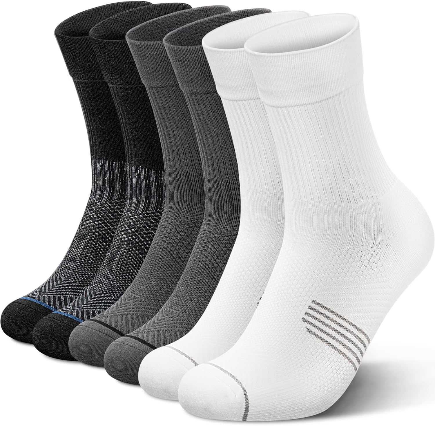 PAPLUS Compression Running Sock for Men and Women 3 Pairs, Cushioned Athletic Crew Socks with Arch Support