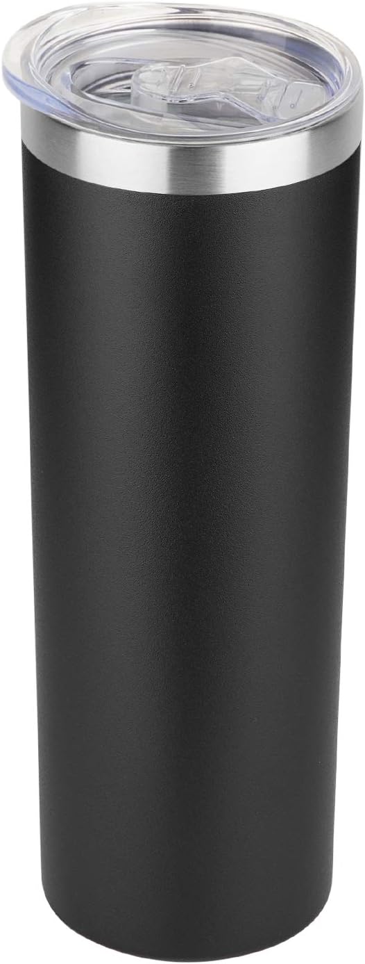 HASLE OUTFITTERS 20 oz Skinny Tumbler, Stainless Steel Insulated Slim Tumbler with Lid, Reusable Double Wall Travel Coffee Mug, Durable Powder Coated Travel Water Cup(Black, 1)