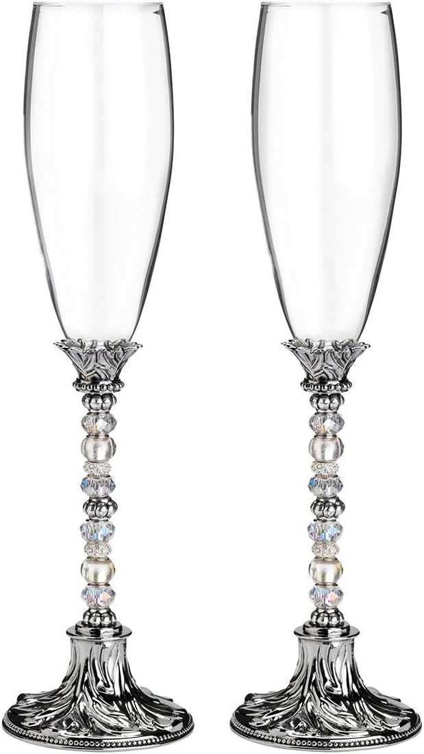 Lillian Rose Silver, medium (G920 S) Crystal Beaded Toasting Glasses, 8oz